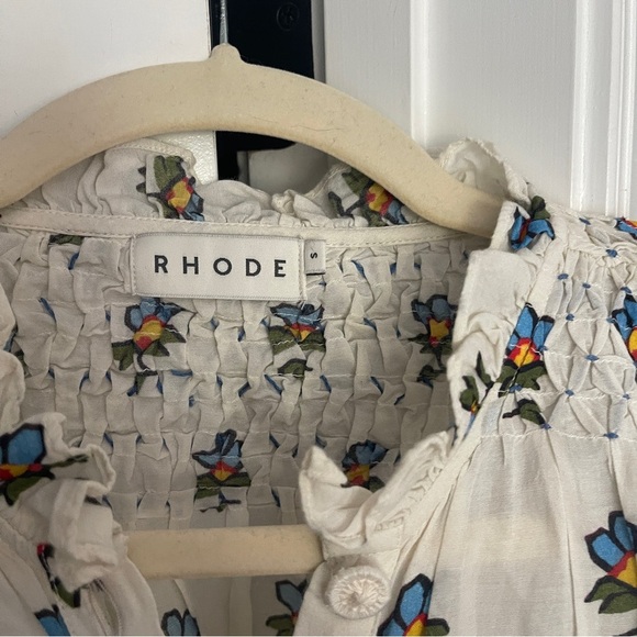 RHODE LOUISA TOP white long sleeve floral button down tie sleeves - Picture 4 of 6